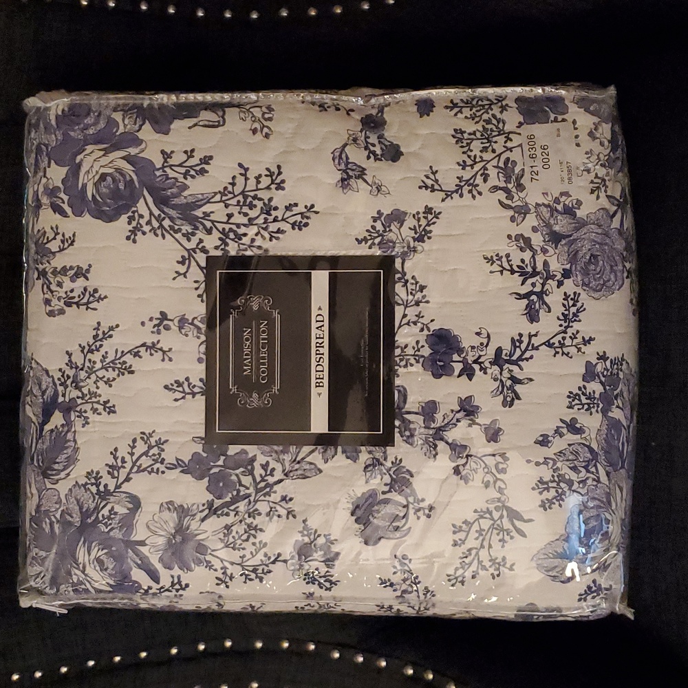 Shabby Chic Blue Roses French Country Cottage Oversized King Bedspread